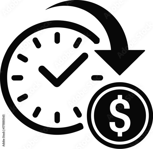 Time is money concept with clock and dollar coin