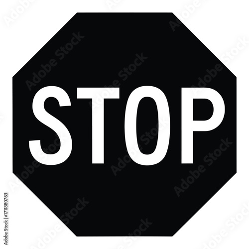 Octagonal stop sign with bold white letters indicating halt traffic silhouette