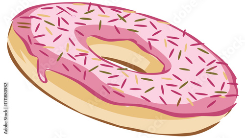 Pink Donut with Sprinkles Sweet Pastry Bakery Treat Dessert Food Illustration.