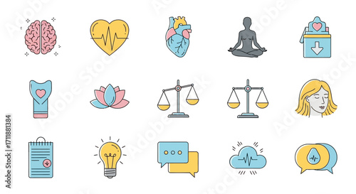 Promote wellness with these mindfulness and health icons for holistic healthcare solutions and positive lifestyle changes