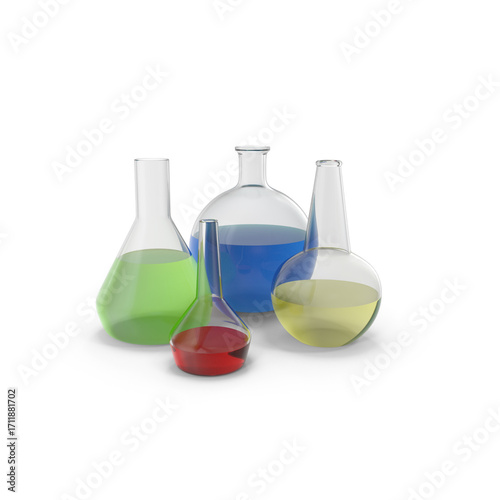 laboratory glassware with colorful liquid
