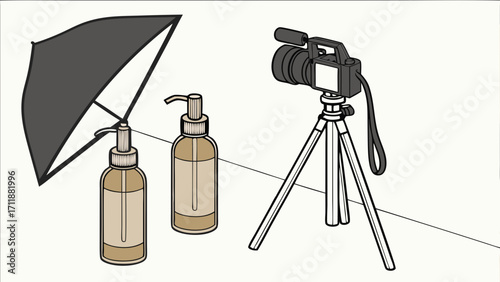 Product photography setup with camera on tripod and reflector.