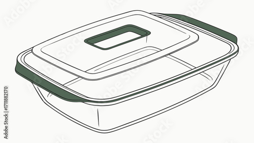 Rectangular Food Storage Container with Lid and Handles Kitchen Organization Meal Prep and Food Preservation Illustration.