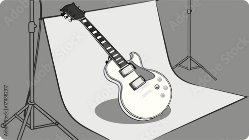 Studio shot of an electric guitar on a white backdrop ready for graphic design or music projects.