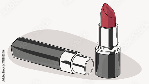 Stylish Lipstick Tube and Cap Makeup Cosmetic Product Illustration Beauty Fashion Design.
