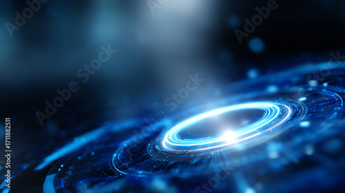 Wallpaper Mural Futuristic digital interface with glowing blue rings and data points, representing advanced technology and virtual information processing in a high-tech environment Torontodigital.ca