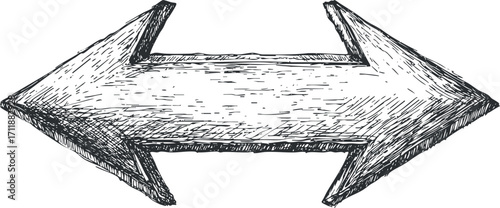 A hand-drawn sketch of a double-headed arrow indicating direction and movement.