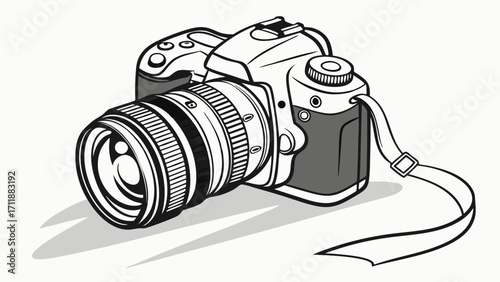 Vintage DSLR Camera Illustration Photography Equipment Black and White Graphic Design Camera Lens Photo Icon.