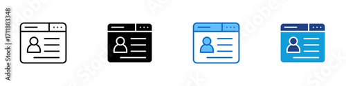 Web Profile Multiple Style Icon Design Vector - Web page with user account details, symbolizing online profile, registration, or account data