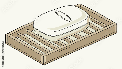 Soap Dish Wooden Soap Holder Bar of Soap Bathroom Accessory Hygiene Product Cleanliness Spa Item Bathroom Decor Home Decor Illustration Graphic Design Flat Lay Top View Simple Design.