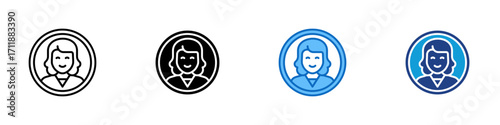 Female Profile Multiple Style Icon Design Vector - Circular avatar of a woman, representing account, user, female profile, or identity