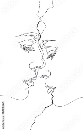 A minimalistic line art portrait featuring a stylized face with elegant contours and expressions.