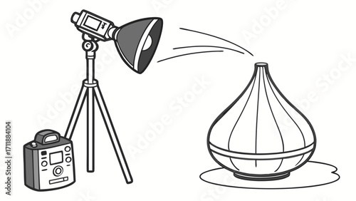 Studio Lighting Setup with Object Photography Illustration Photo Equipment Flash and Tripod Lighting Design.