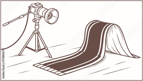 Studio Photography Setup with Camera and Lighting Equipment Backdrop Illustration.
