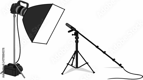Studio Photography Setup with Camera Lighting and Microphone.