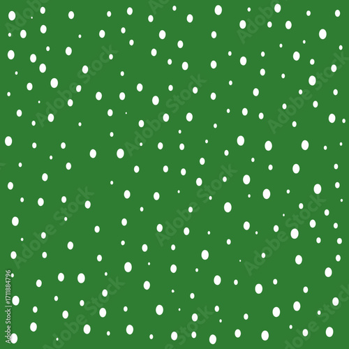 Seamless pattern of white snowflakes falling on a green background, creating a festive winter atmosphere