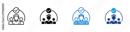 User Approval Multiple Style Icon Design Vector - User avatar with group and check mark, representing account approval, verification, or confirmation