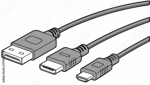 Three different types of cables connectors and plugs illustration.