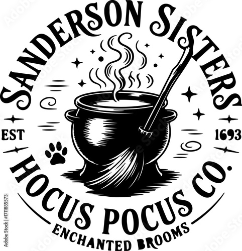 Mystical concoction brewing in an ancient cauldron, accompanied by a magical broom, evokes a spooky and enchanting atmosphere perfect for Halloween season celebrations and fantasy designs