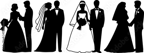 Elegant Wedding Silhouettes Bride and Groom Collection for Invitations and Decorations