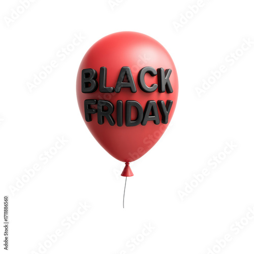 Red balloon with Black Friday text for promotional events on a transparent background, cut out