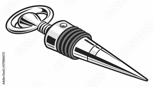 Vintage Style Corkscrew Illustration Metal Wine Opener Design Bar Tool Graphic Hand Drawn Vector Kitchen Utensil Beverage Accessory Spiral Design Element.