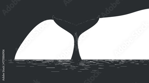 A minimalist illustration of a whale tail surfacing in the ocean with a serene backdrop.