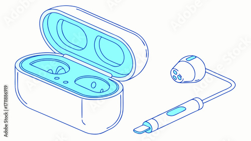 Wireless Earbuds with Charging Case Isometric Illustration Technology Gadget Audio Device Portable Music Player Modern Headphones Bluetooth Earphones Electronic Accessories In-Ear Headpho.