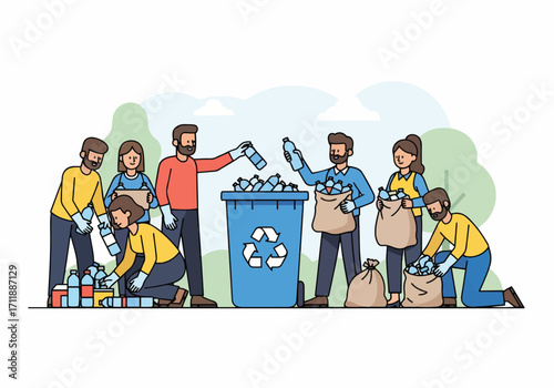 Community Effort to Recycle Plastic Bottles Illustration