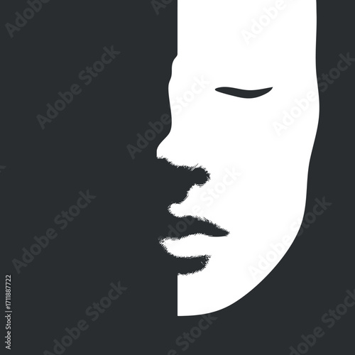A minimalist representation of a human face in black and white emphasizing silhouette and expression.