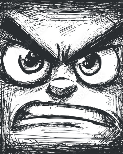 A detailed sketch of an angry face showcasing intense emotions and expressions.