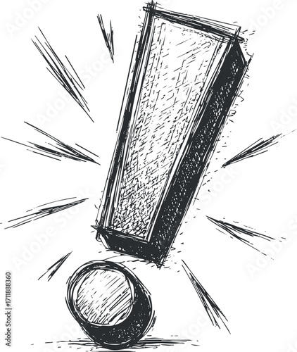 A hand-drawn sketch of an exclamation mark with dynamic lines emphasizing alertness and attention.