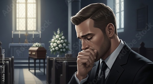 Man Cries at Funeral.