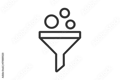 Filter icon sales funnel concept. Data processing and lead generation metaphor. Minimal line art vector for marketing pipeline, analysis, sorting information and conversion.
