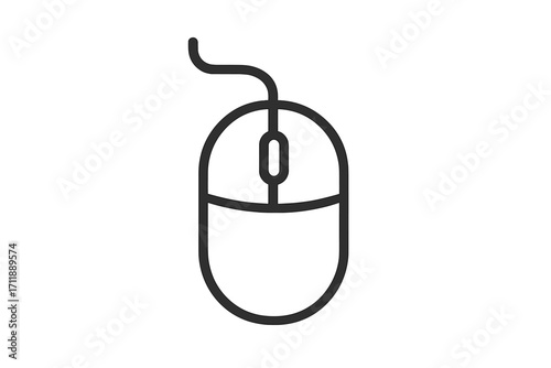 Computer mouse line icon. Vector pictogram for web design, apps, banners. Minimalistic outline illustration of a wired peripheral device. Pointer symbol, user interface UI UX.