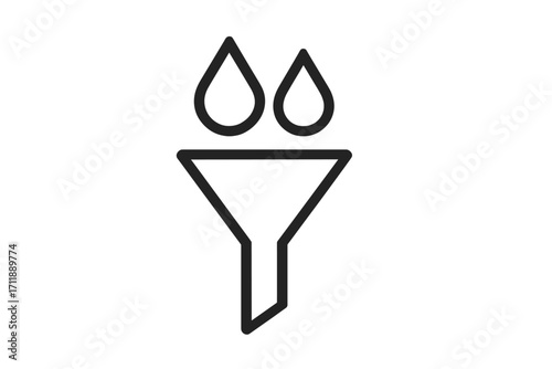 Filter icon with liquid drops. Concept for data filtering, sorting, analysis, and information processing. Minimalist linear funnel pictogram for web, UI, and graphic design.