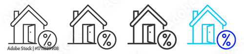 Mortgage rates icon set collection in creative outline style for refinance with multiple thickness variations for financial web design elements and UI resources