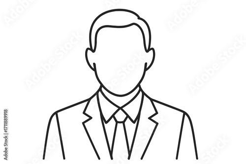 Anonymous businessman faceless man in suit vector outline icon. Simple avatar profile picture for web design. User placeholder graphic. Corporate employee head silhouette.
