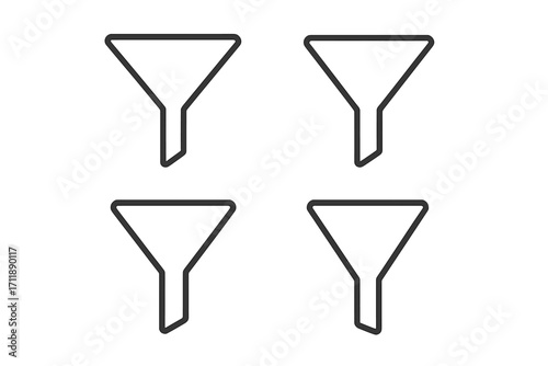 Marketing funnel vector icon collection. Data filter and conversion process symbol. Business lead generation and sales pipeline infographic element. Simple thin line icons.