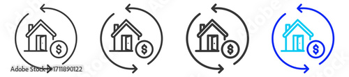 Refinancing Eligibility icon set collection in creative outline style for refinance with multiple thickness variations for financial web design elements and UI resources