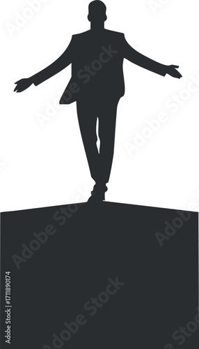 Silhouette of a confident man standing with outstretched arms representing success and achievement.