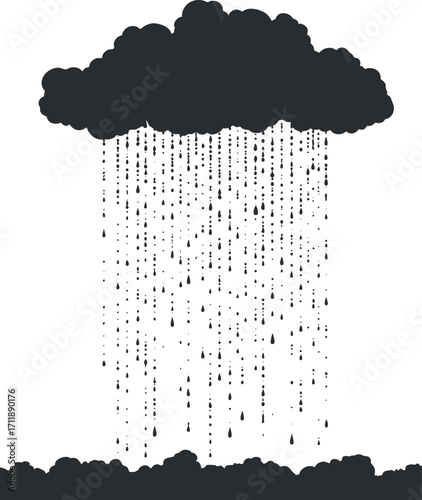 A dark cloud with rain falling, representing a stormy weather illustration in silhouette style.