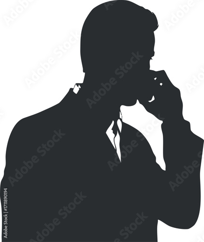 A silhouette of a businessman talking on the phone, representing communication and professionalism.