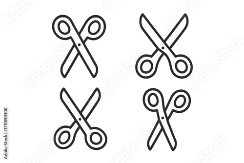 Scissors icon set. Haircut, barber, and grooming symbol collection. Modern outline style vector icons for salon, craft, and design. Simple linear cutting tool pictogram.