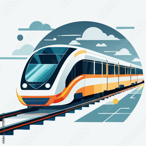 Modern High-Speed Train on Tracks Transportation and Travel Concept
