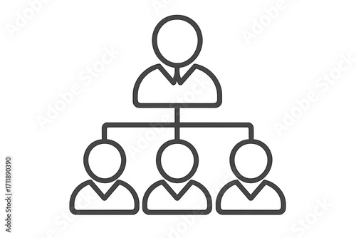 Hierarchy in company icon. Organizational chart with leader and team members. Business structure concept. Management and corporate leadership. Vector line art illustration.