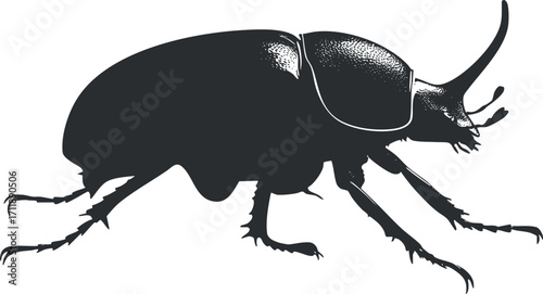 Detailed silhouette of a beetle illustrating its unique anatomy and characteristics in a minimalist style.