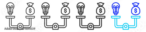 Break-even Point icon set collection in creative outline style for refinance with multiple thickness variations for financial web design elements and UI resources