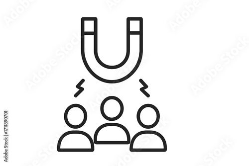 Lead generation magnet icon. Attracting customers, clients or users concept. Inbound marketing strategy symbol. Customer retention and acquisition. Audience attraction. Influence.