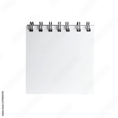 A blank square memo pad with a metal spiral binding and clean white sheets, isolated on Transparent Background